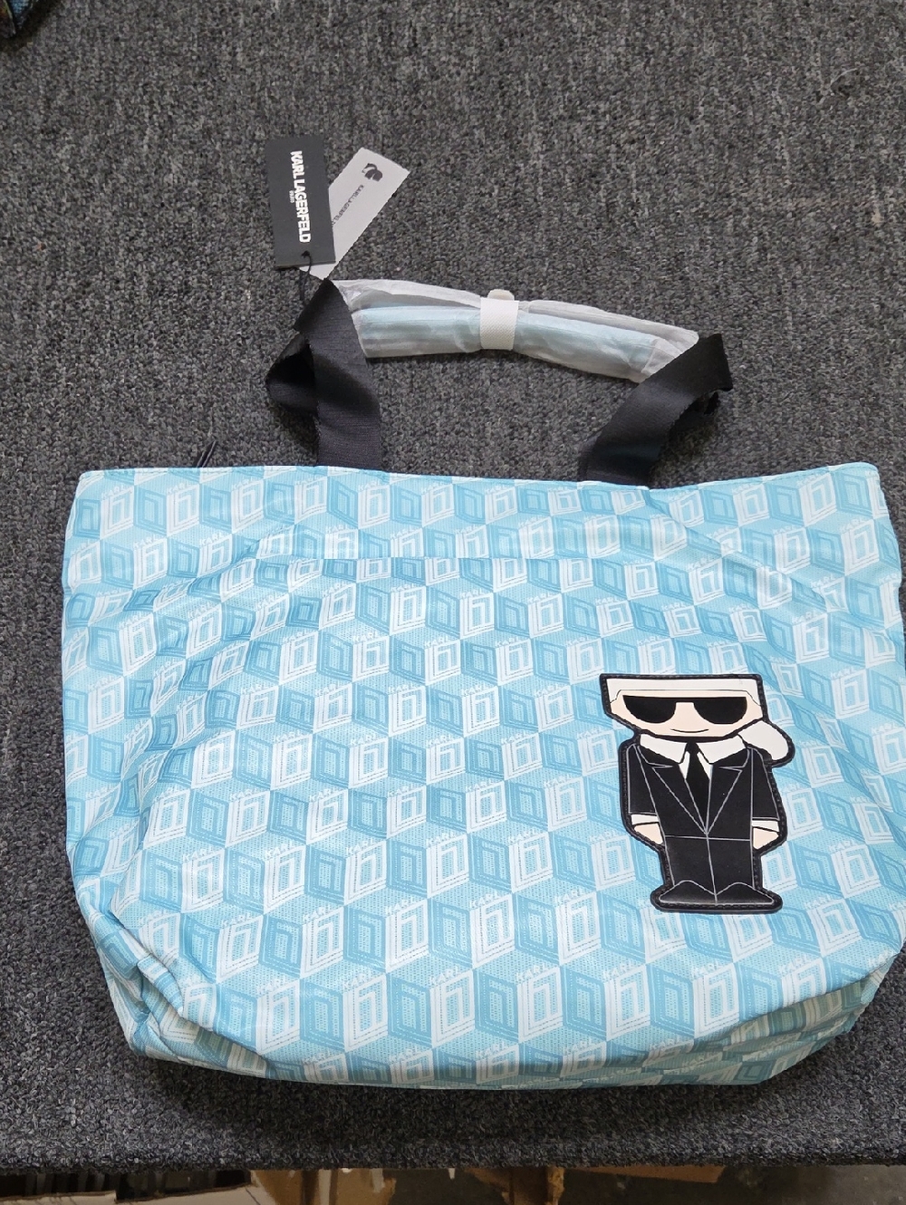 Karl Lagerfeld Sky Blue Geometric Tote with Icon Patch